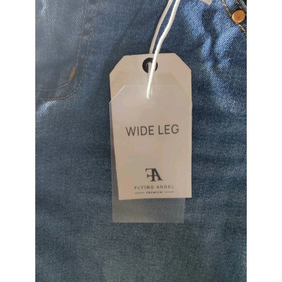 Flying Angel Gold Studded Mid Rise Wide Leg Jeans Medium Wash 11/30 NWT - Picture 7 of 11